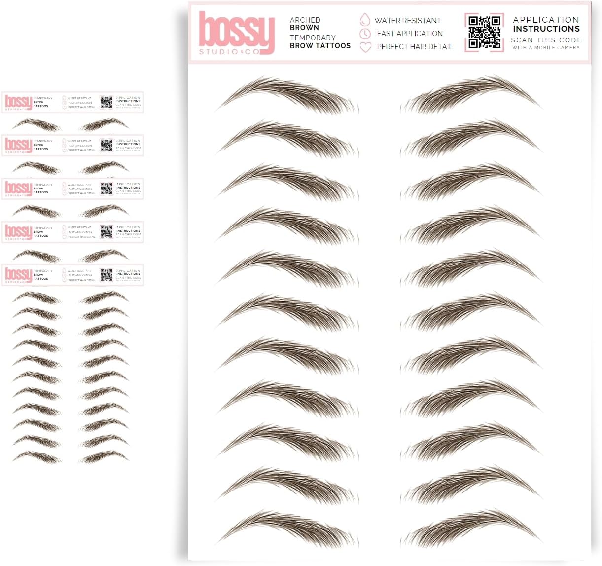 5 Pack Temporary Eyebrow Tattoos Waterproof Eyebrow Stickers, False Tattoos Hair Like Peel Off Instant Transfer Brows For Women And Men | Natural Strokes, Shaping (arched, brown)
