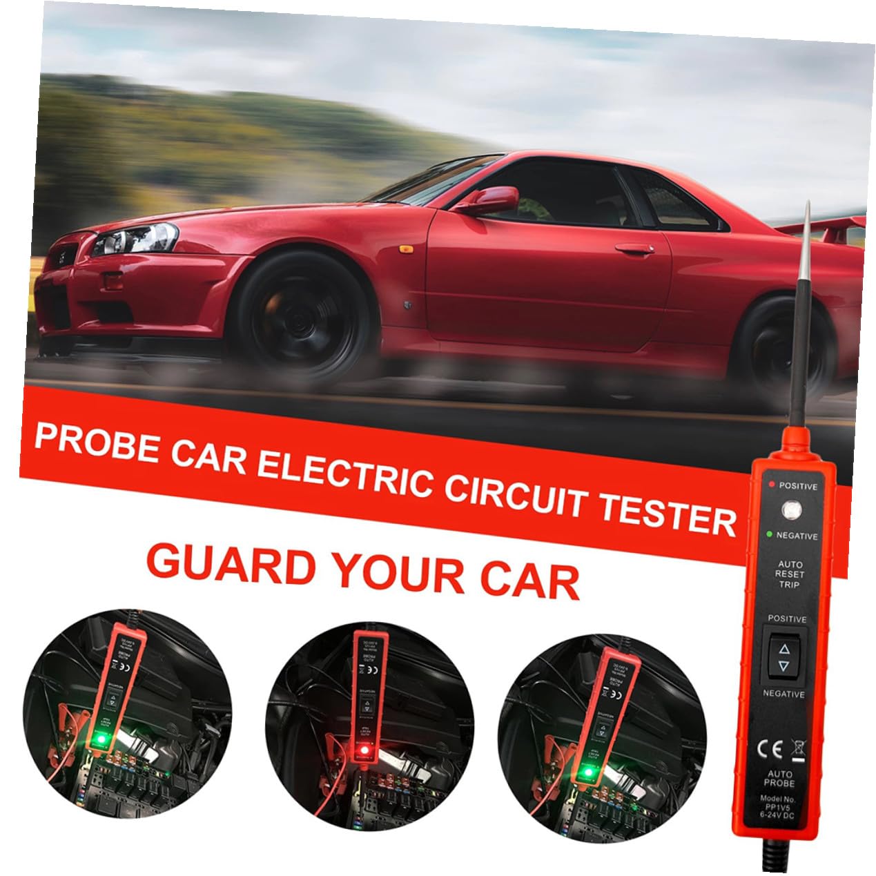 LIFKOME Probador Circuito Automotriz con Alta Sensibilidad Clips Negativo Cable Pies para Continuidad y Polaridad Sistemas Eléctricos