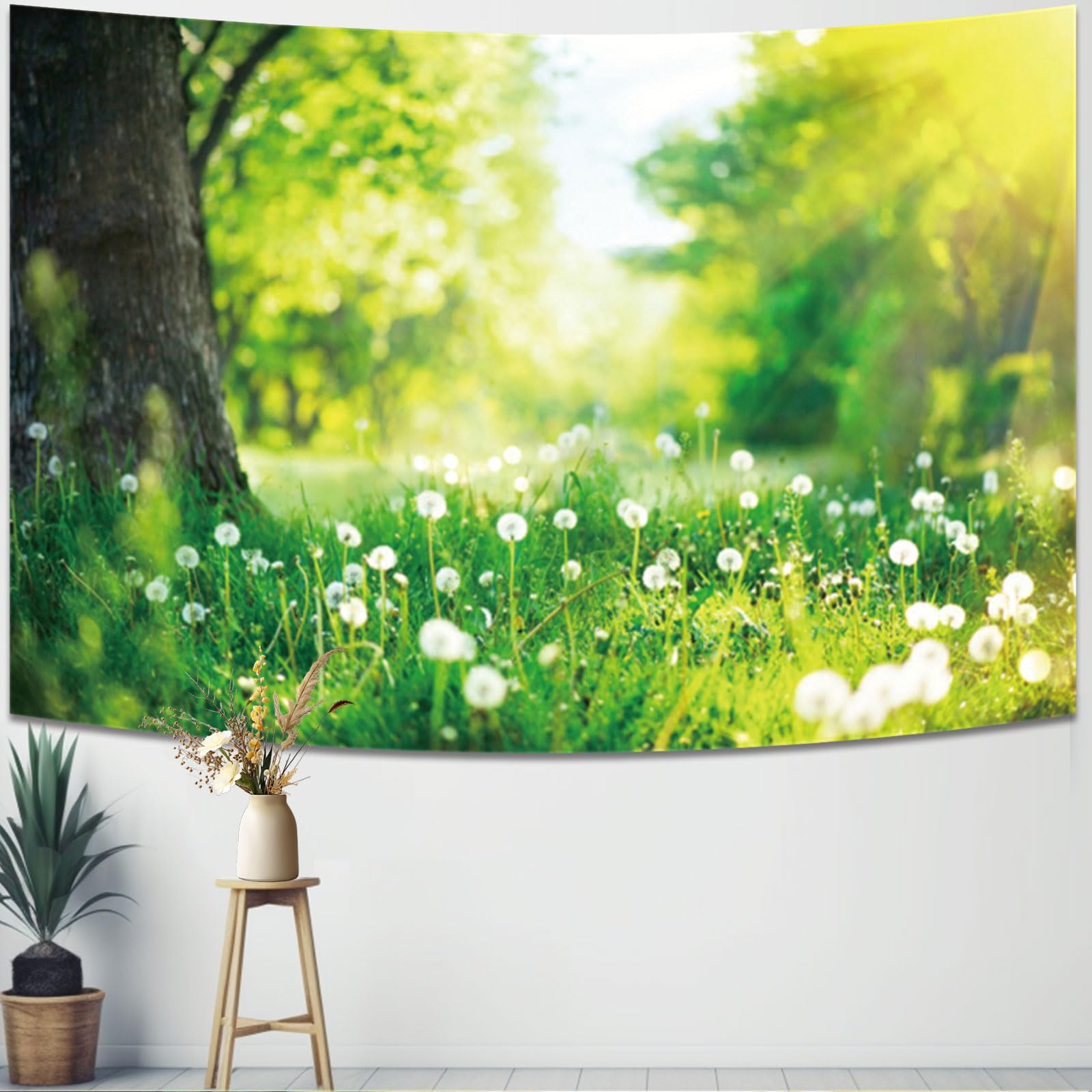 Fabric 8x6ft Spring Meadow Backdrop for Photography Dreamy Dandelion Grassland Sunshine Background Outdoor Nature Scenery Easter Decor Kid Baby