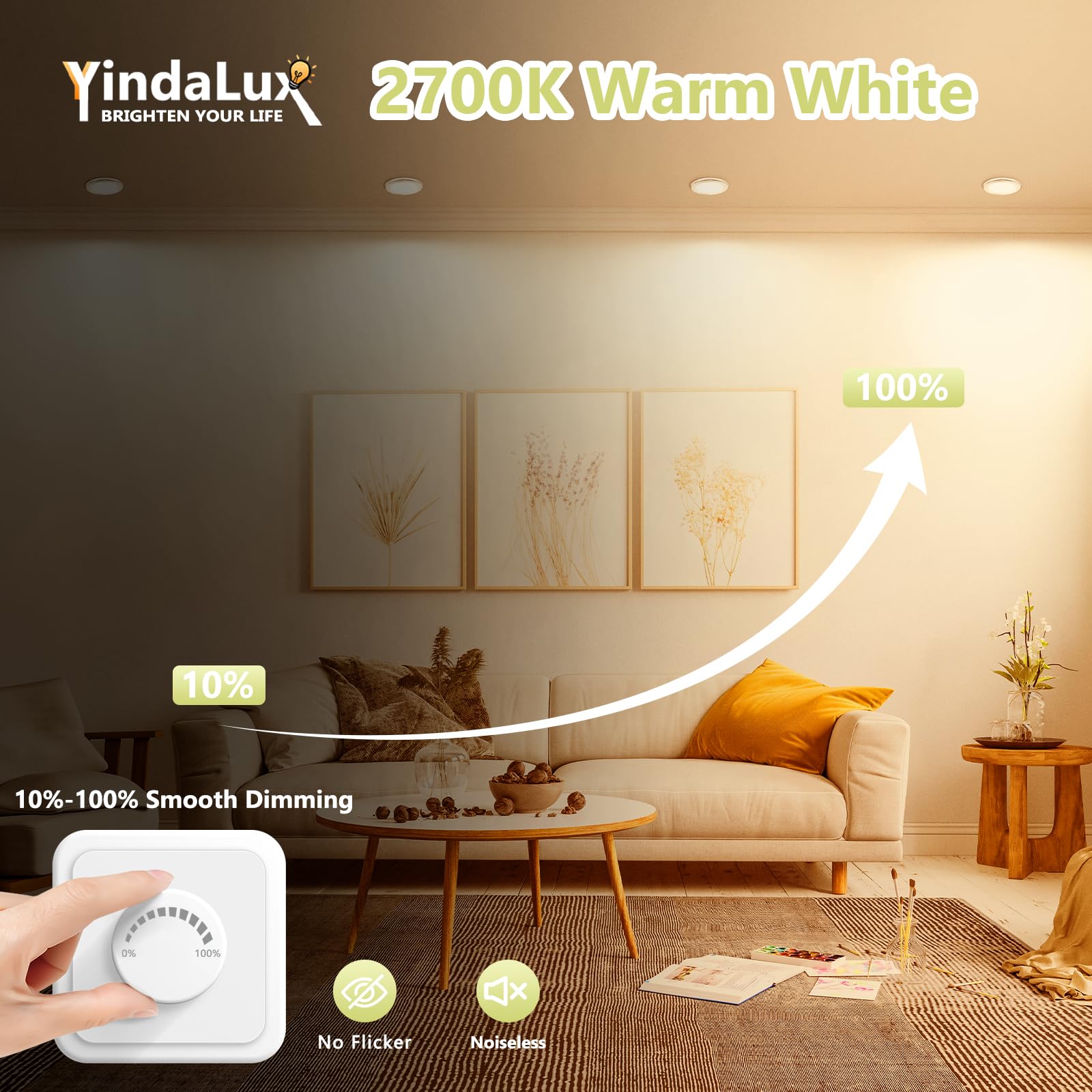 YindaLux 10x Moduli LED 230V, Ultra Sottili Ø50x23mm, 6W 600LM IP44, Angolo 120°, Ricambio GU10/MR16, 2700K/Dimmerabili, per Faretti Incasso Plafoniera Spot