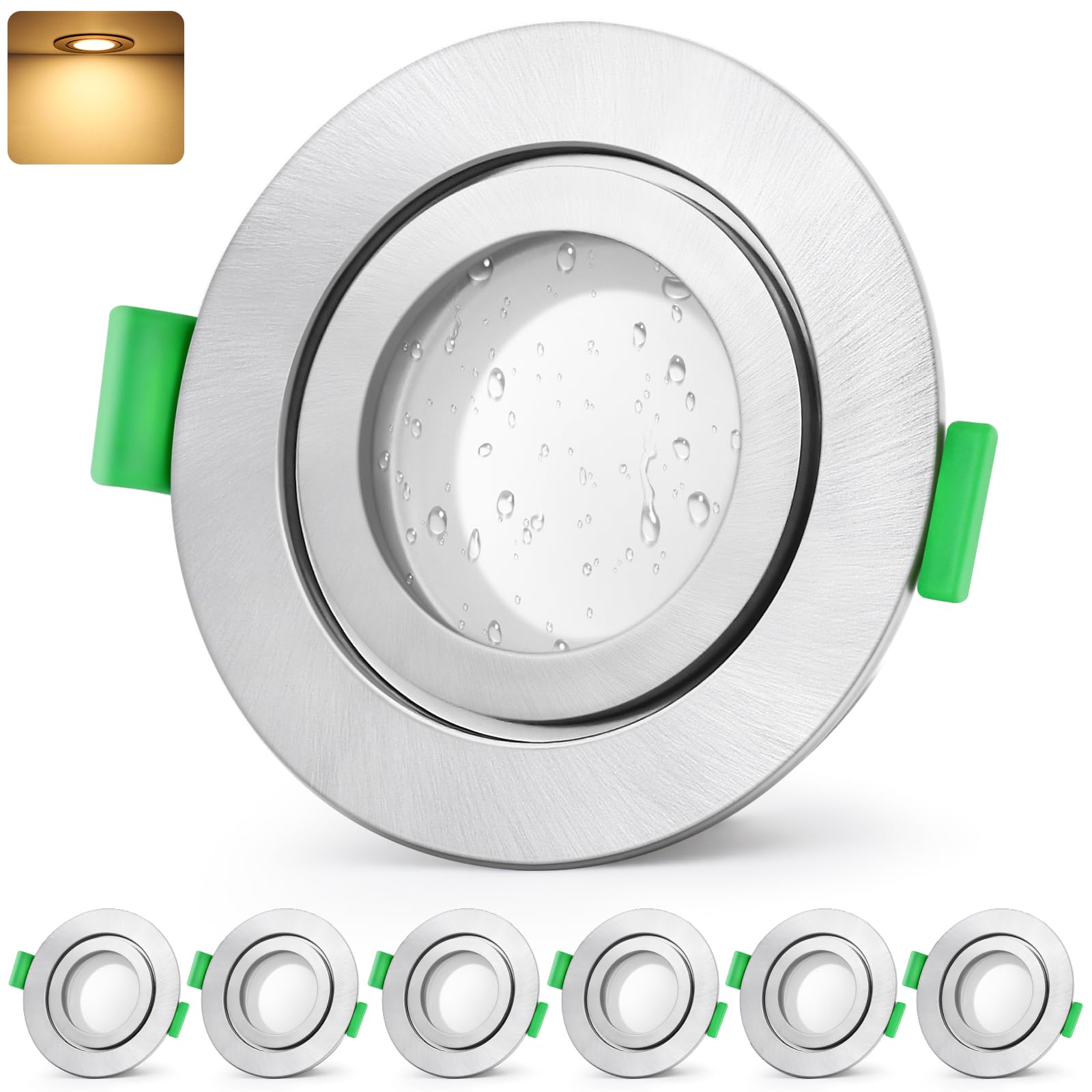 GeyouLux LED Einbaustrahler 230V IP65 5W 600LM 2700K Warmweiß Ultra Flach 6er Set Nickel