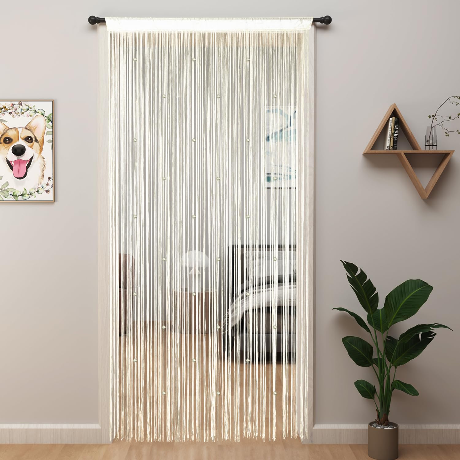 YIIBAII Beaded Curtain Beaded Curtains for Doorways Crystals Suitable for Interior Hanging Decoration and Partitions Closet Curtains (Champagne, 39"x79")