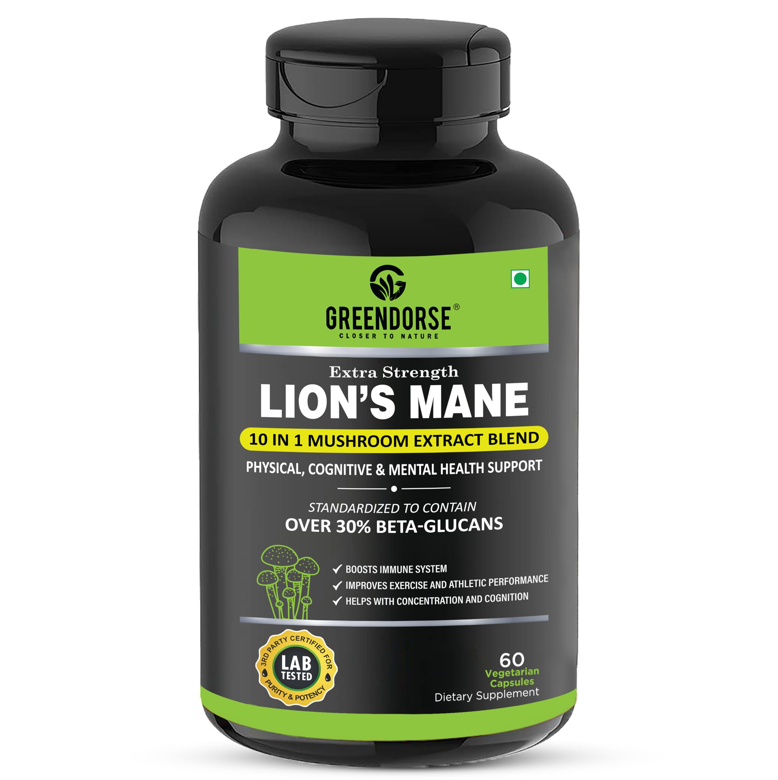 GREENDORSE Lions Mane 10 Mushroom Extracts in 1 Blend Capsules- Std. to more than 30% Beta Glucans- For Physical, Cognitive & Mental Health Support- 60 Veg Capsule (B0CRVVM6Y4) Amazon Price History, Amazon Price Tracker