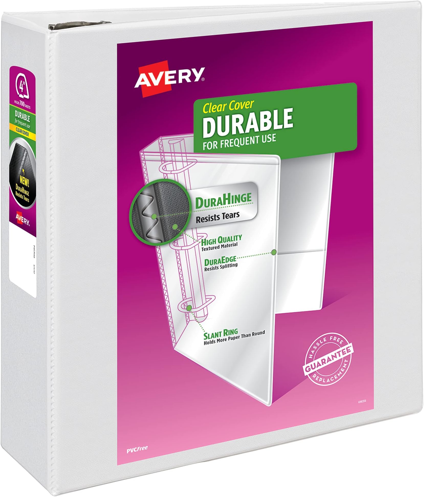 Durable View 3 Ring Binder, 4 Inch EZD Rings, 1 White Binder (09801)