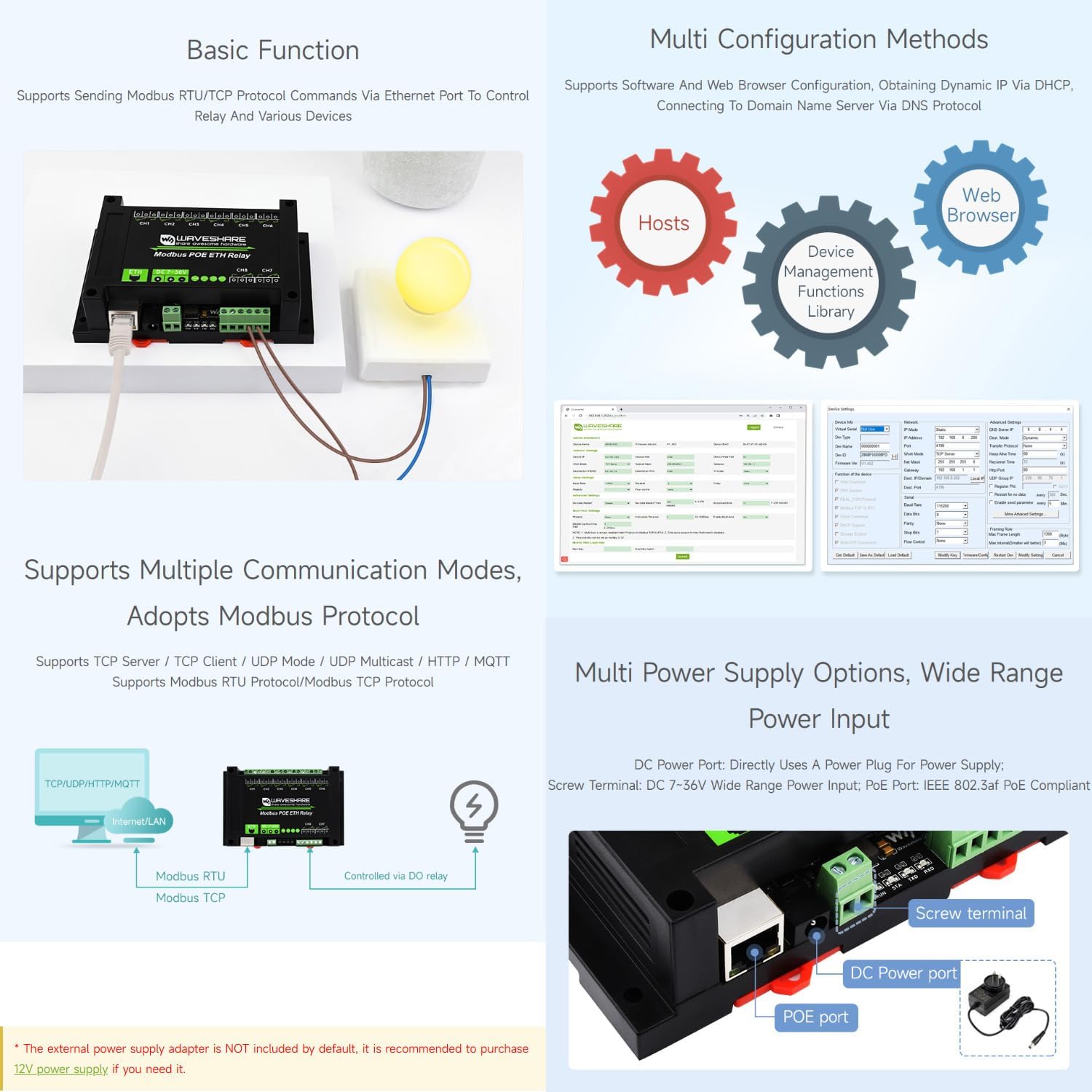 Modulo Relè Ethernet Waveshare 30 Canali - Modbus RTU/TCP, Alimentazione PoE, Casetta Industriale - Foto 7