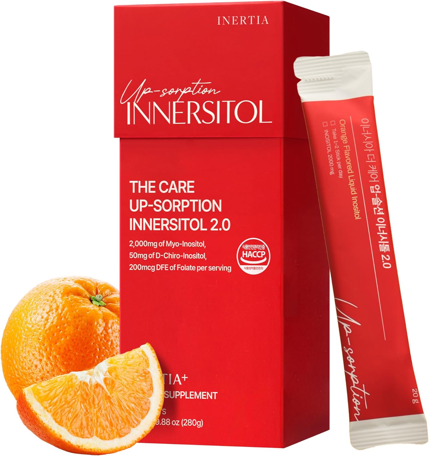 INERTIA+ The Care Up-sorption INNERSITOL Ready-to-Drink Inositol Supplement for Women, 40:1 Myo & D-Chiro Inositol, Hormone Balance & Ovarian Function Support, Folic Acid, Orange Flavor (14 Sticks)