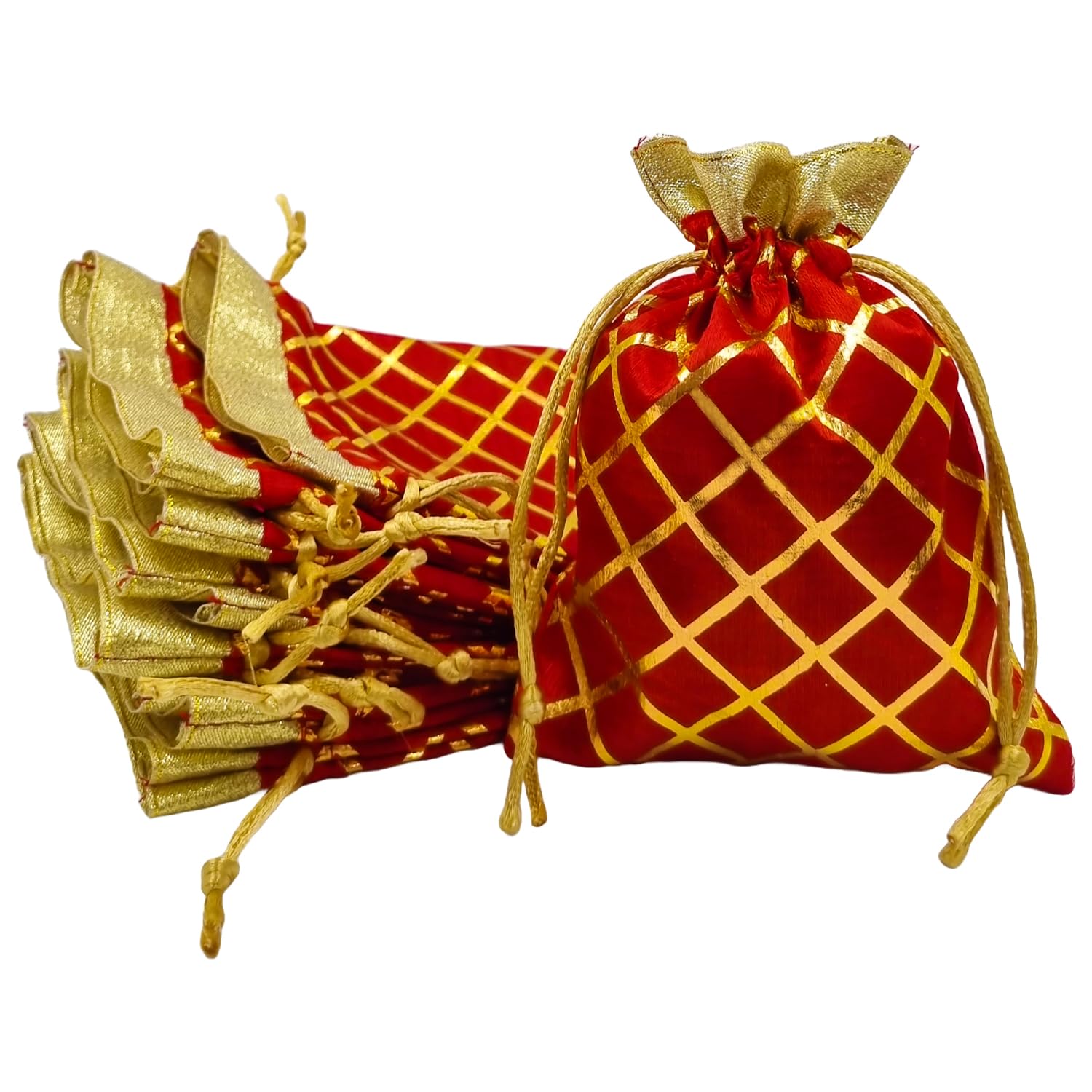 Soul Artisan Potli Bag(Red-Cross Checked) with Golden Border for Women, Return Gifts, Wedding, Baby Shower, Bridal Party, Haldi Functions, Dry Fruit and Jewelry Packaging Size 12X18 cm| Pack of 10 (B0D771NZHN) Amazon Price History, Amazon Price Tracker
