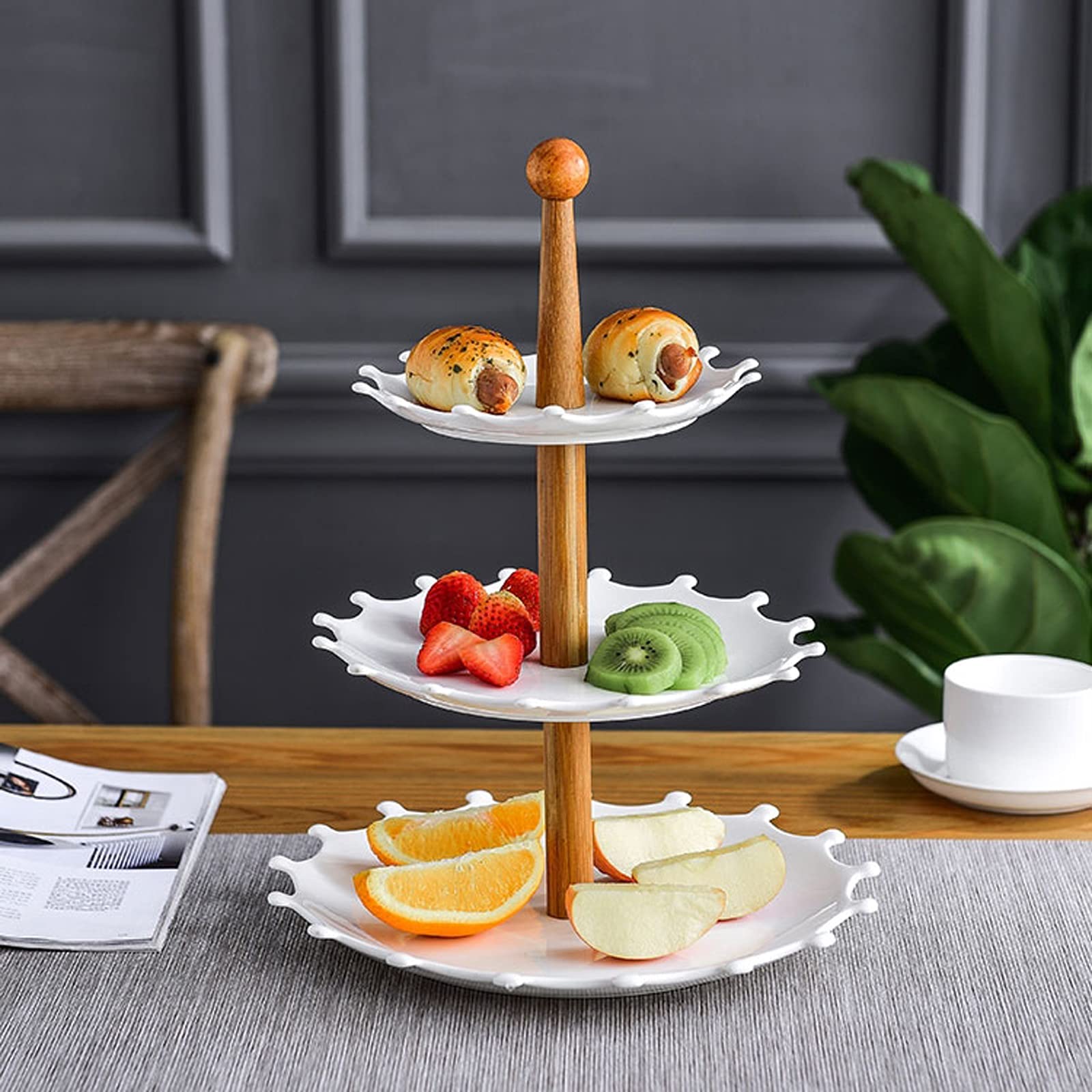 Giradischi girevole per torte in alluminio Torta in ceramica a 3 strati Stand Bianco Dessert Tavolo Dessert Staccabile Cupcake Display rack Pomeriggio Tea Pasticceria Tea Pasticceria for Tè Party, Mat