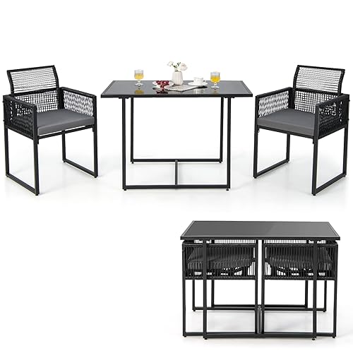 Tangkula 3 Pieces Outdoor Dining Set, Patio PE Rattan Furniture