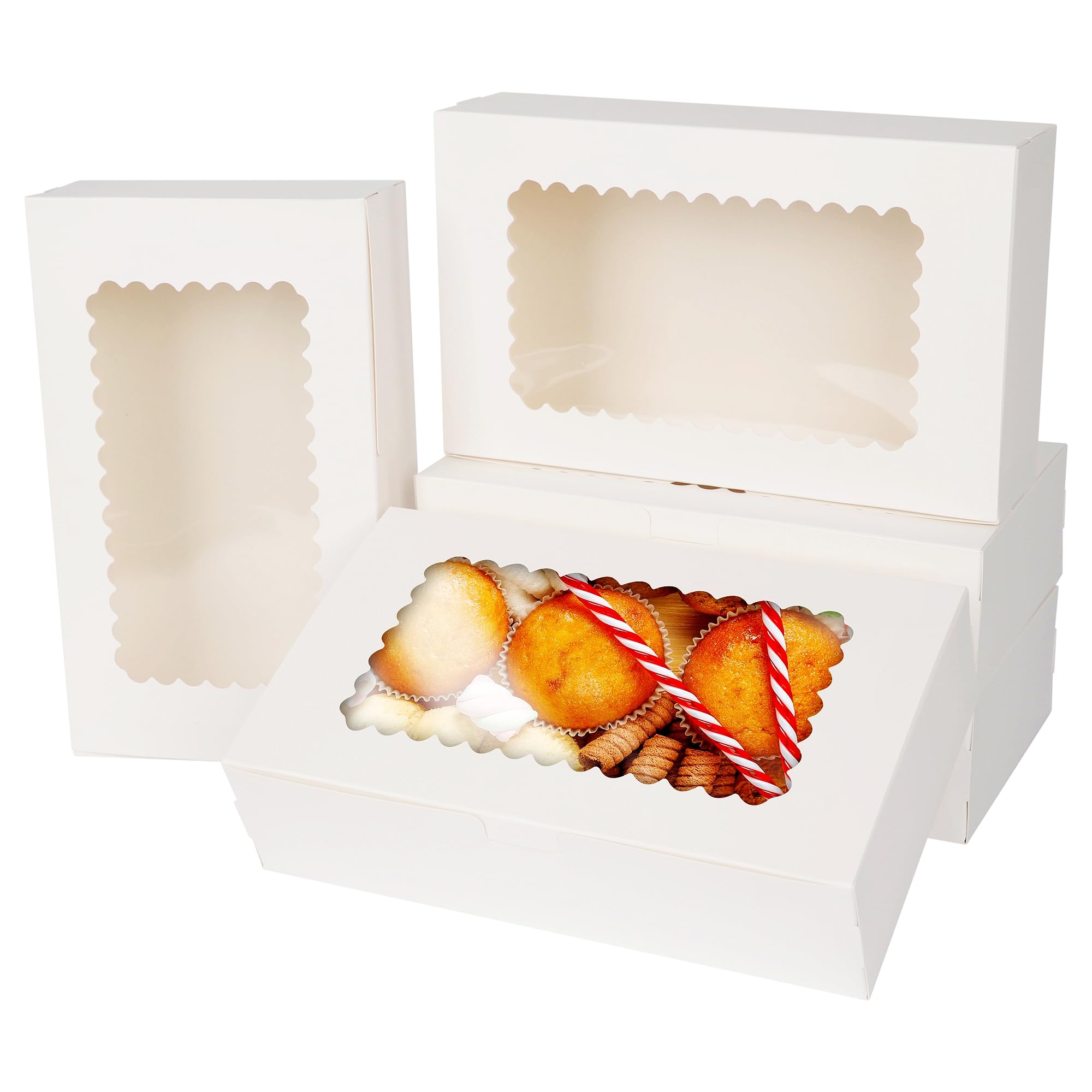 KEYIDO 20 Pack White Bakery Boxes with Window 10” x 6” x 2.5” Cookie Boxes Pastry Biscuit Pie Candy Packaging Boxes for Birthdays Wedding Christmas Party Favors