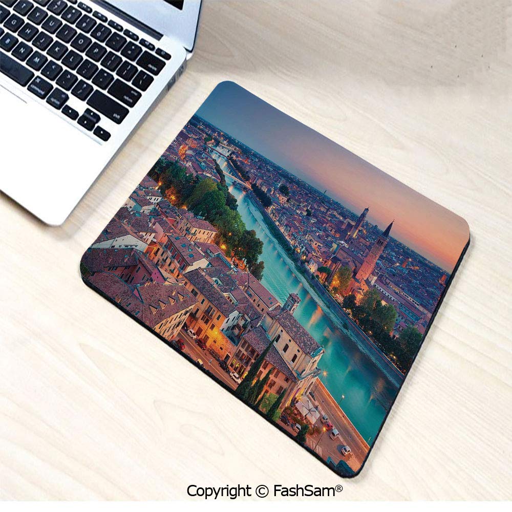 Personalized 3D Mouse Pad Verona Italy During Summer Sunset Blue Hour Adige River Medieval Historcal for Laptop Desktop(W7.8xL9.45)