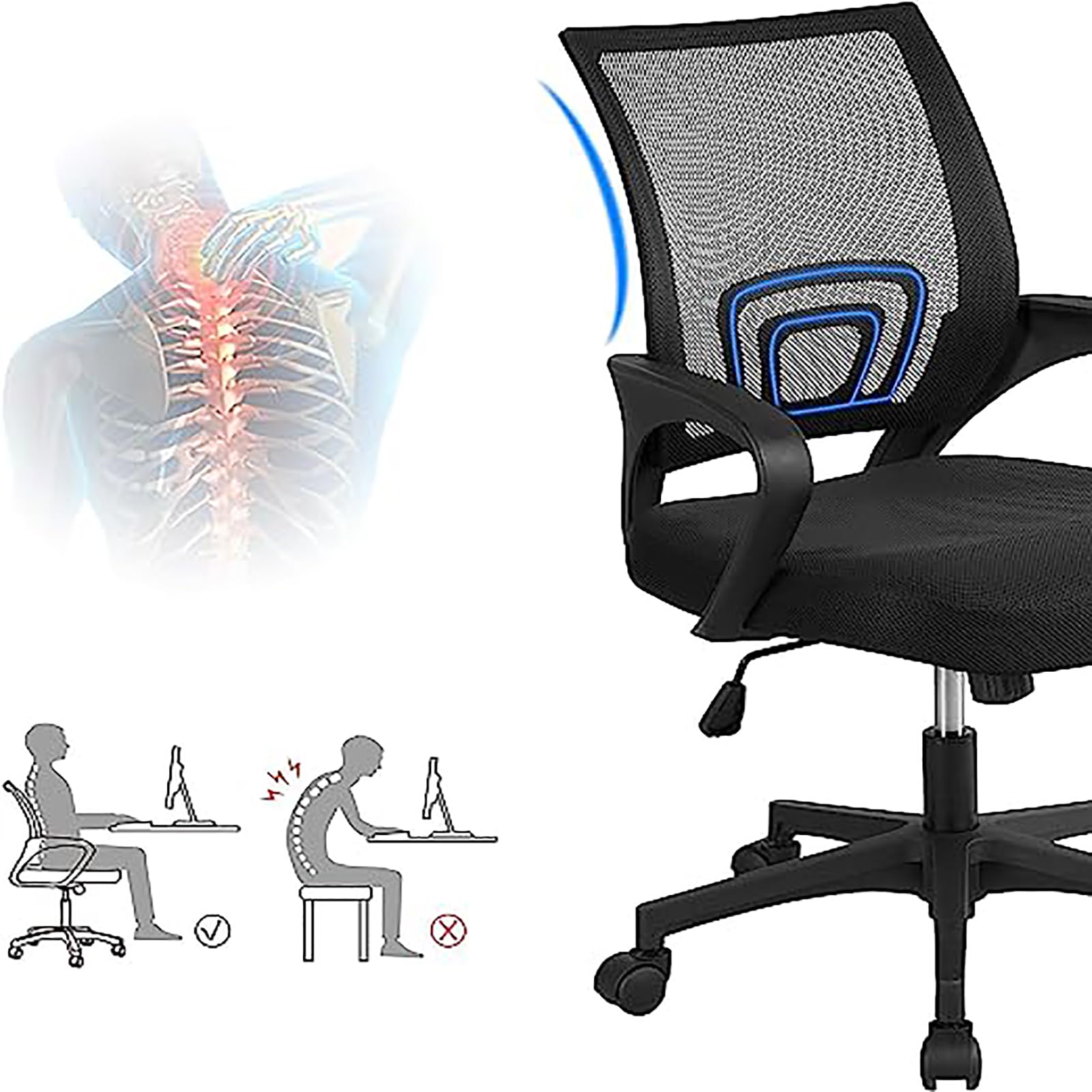 Fotel gamingowy, ergonomiczny fotel biurowy, regulowana wysokość, krzesło biurowe, obrotowy fotel komputerowy, siatkowy fotel z tkaniny do domu, konferencji, biura,B One Size