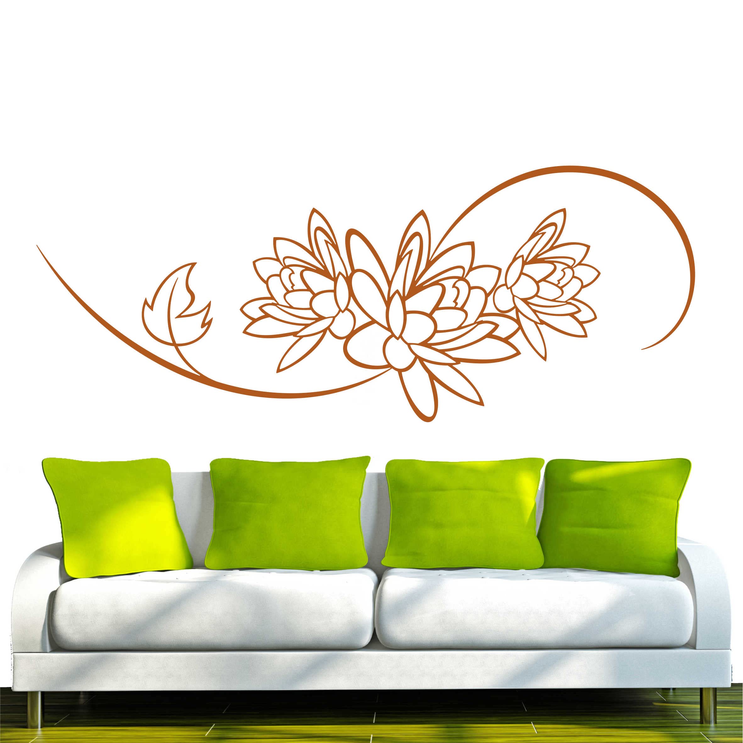 INDIGOS UG - Wandtattoo Wohnzimmer - Wandaufkleber schön blühende Blume 240x93 cm - haselnussbraun f415 - Aufkleber Kinderzimmer Schlafzimmer Küche Badezimmer Büro Dekoration