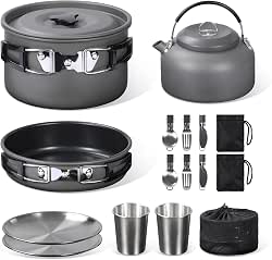 REDCAMP 6/10/11/12/14/15/19 PCS Camping Cookware Mess Kit Camping Gear Campfire