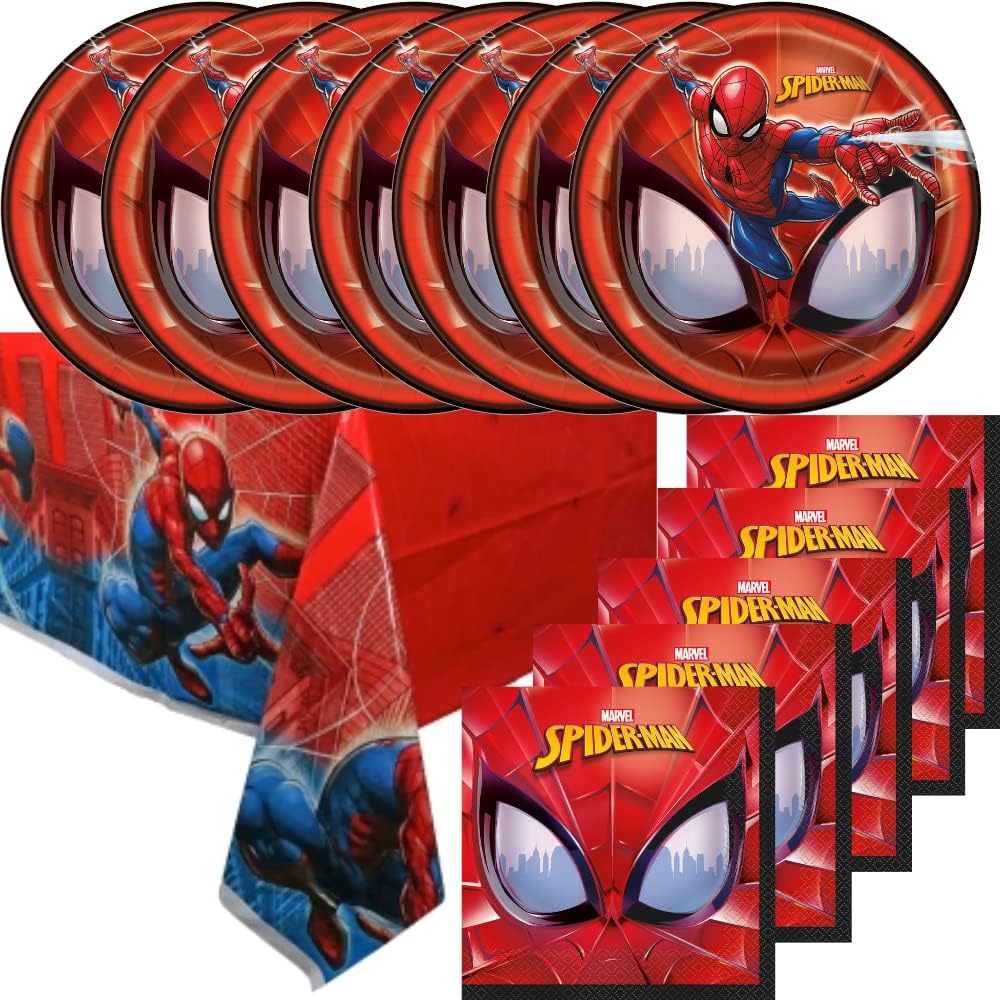 SPIDERMAN Birthday Party Supplies 16 Spiderman Party Plates (9" For Food or Cake) 16 Spiderman