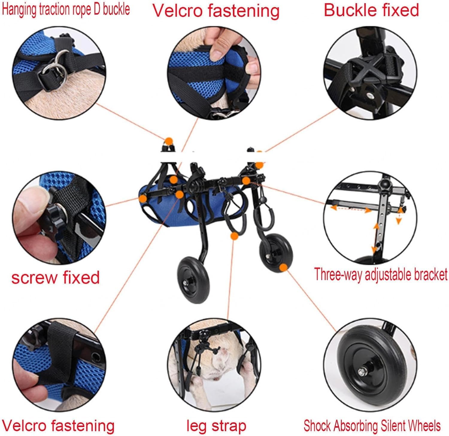 Sedia a rotelle leggera cane, gamba posteriore regolabile carrozzo per animali domestici, cane a rotelle mobile carrozzo di assistenza per disabili feriti 5-8kg cuccioli