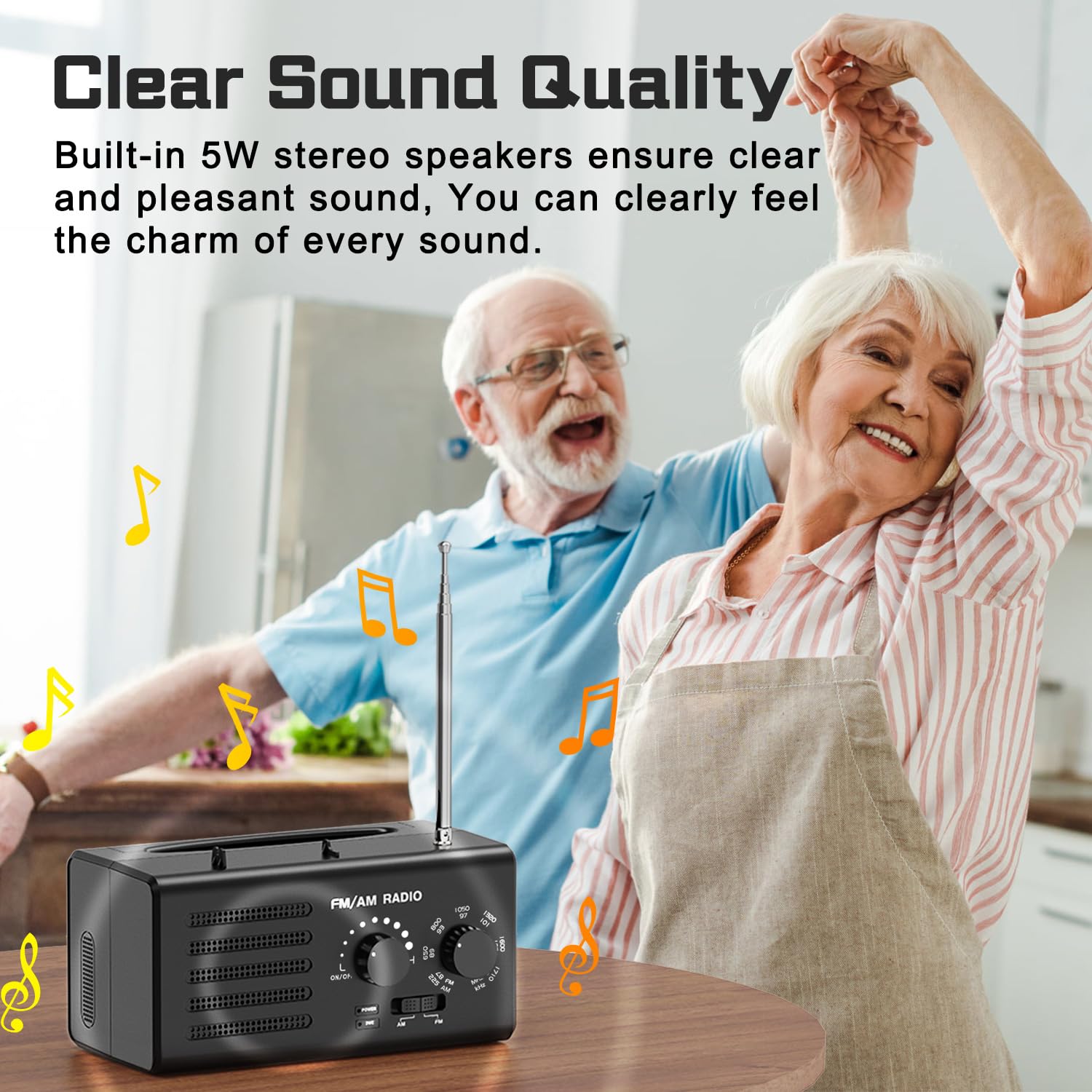 Tendak Radio Portatile FM/AM, Transistor Radio Manopola di Regolazione Extra Large, 5W Grande altoparlante, Supporta la dell'alimentatore USB/operatore batteria,Utilizzato per la famiglia e all'aperto