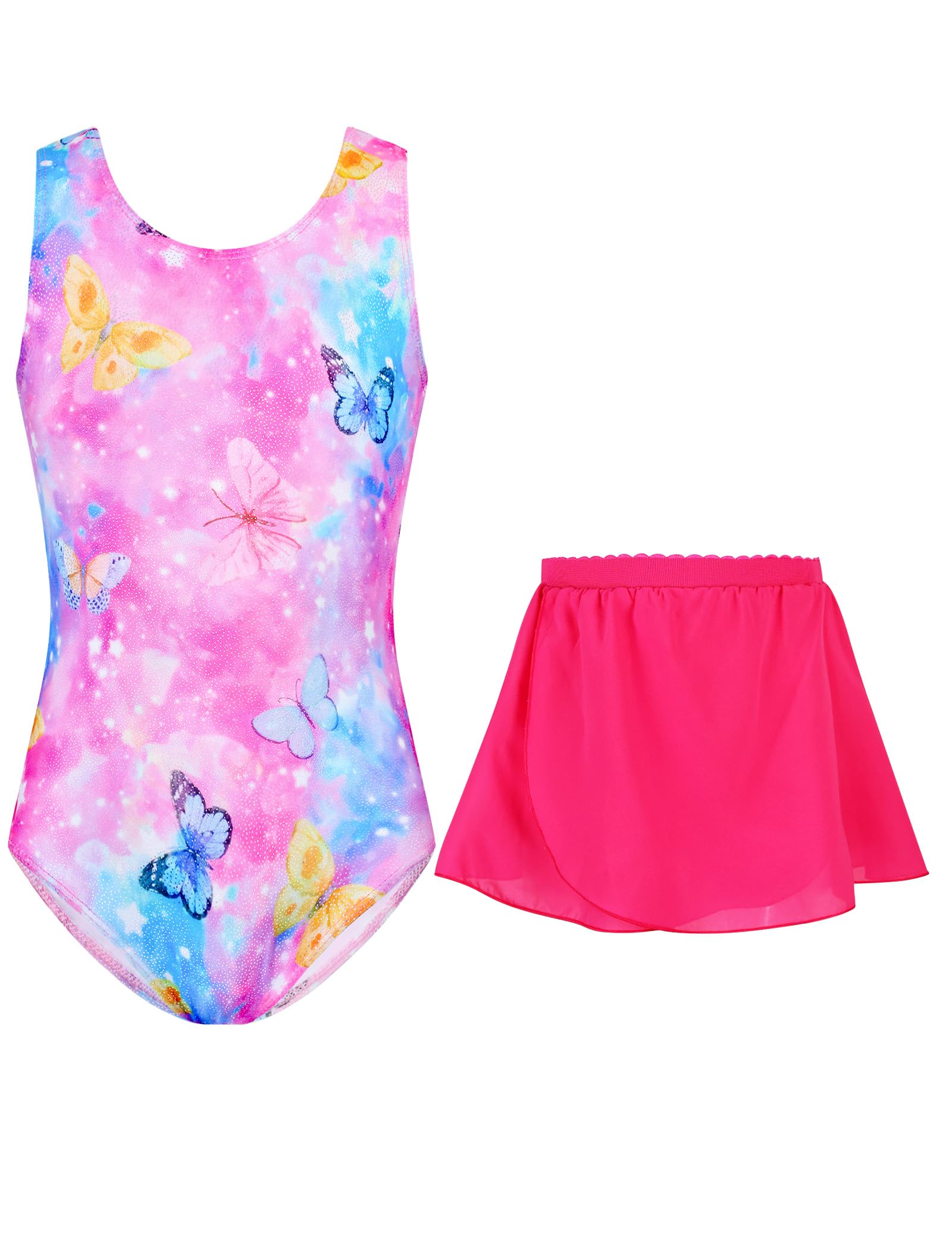 Gymnastics Leotards for Girls with Removable Skirt 2-in-1 Dance Ballet Performance Outfit Ages 2-12 Years
