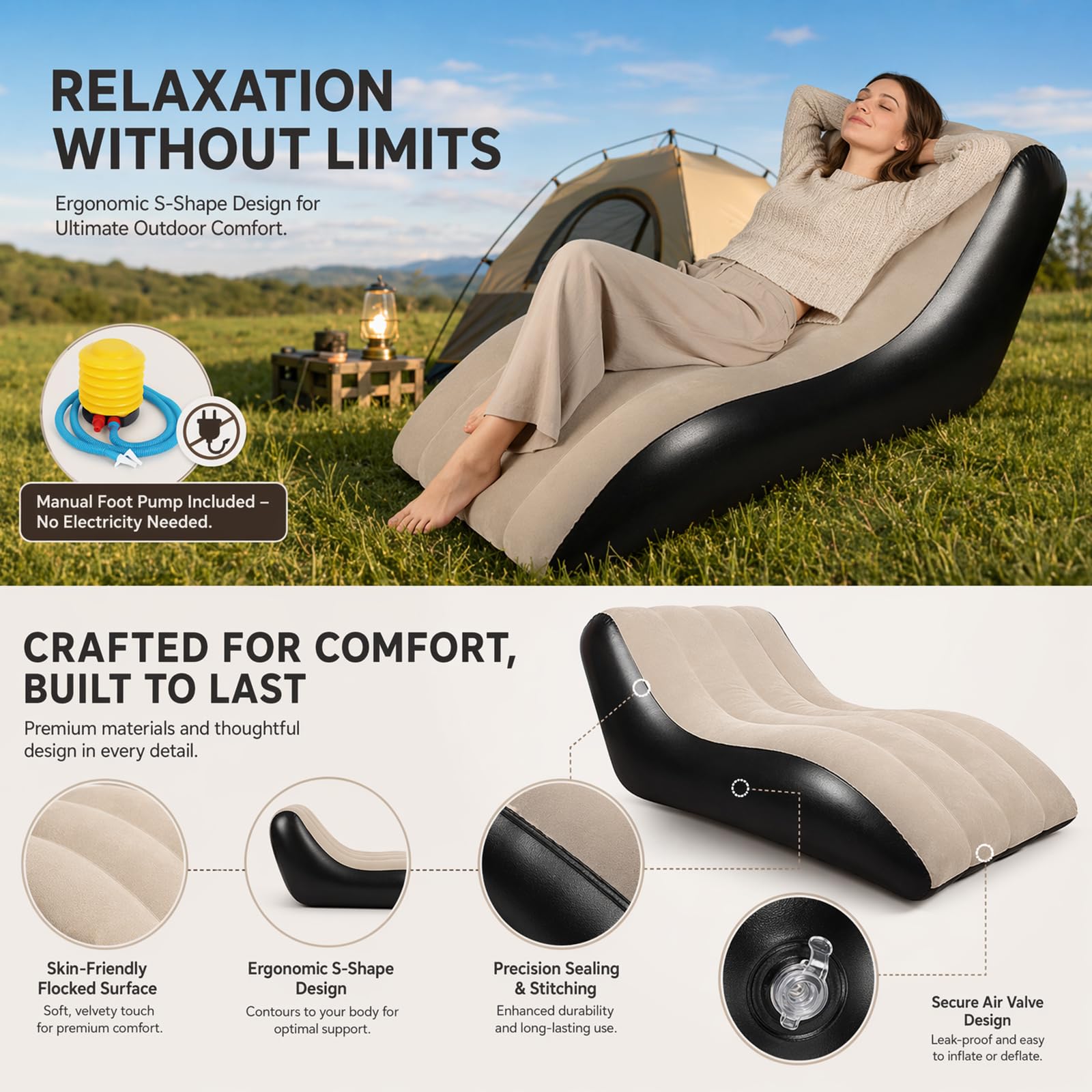 Yuragim Aufblasbares Sofa Aufblasbare Liege, 155x86x67cm Aufblasbare Luftbett mit Luftpumpe, Tragbare Aufblasbare Couch Camping Sofa, Aufblasbarer Sessel Wasserdichtes Luftsofa für Outdoor Strand Park