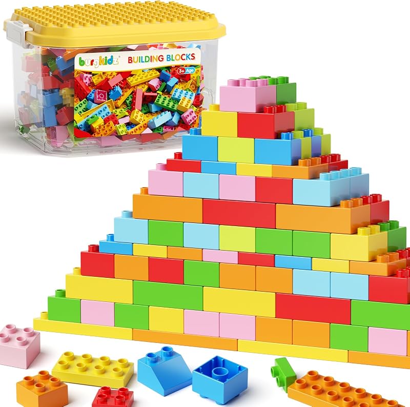 Classic Building Compatible Toddlers: 150PCS Jumbo Blocks & Base | STEM educational toy for toddlers 3+ years. Clear storage box with baseplate lid. Compatible with major building systems