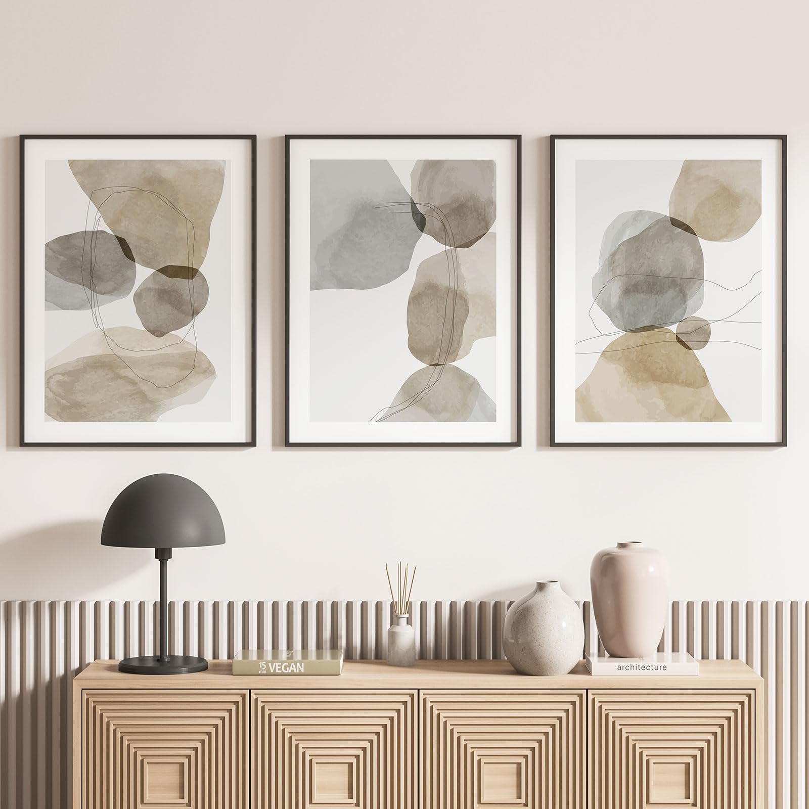 Lumalea - Lot de 3 Affiches/Posters Triptyque Abstrait - Bordure blanche - 3 Affiches - 70x100 cm