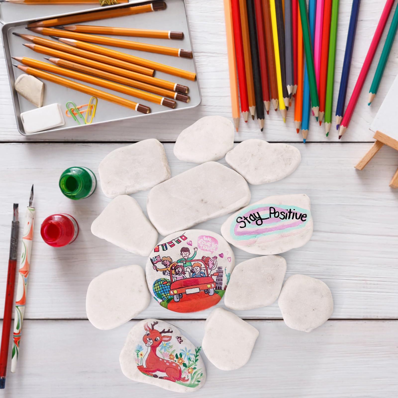 12 Pièces Galets A Peindre, Pierres Plates à Peindre 3 à 8