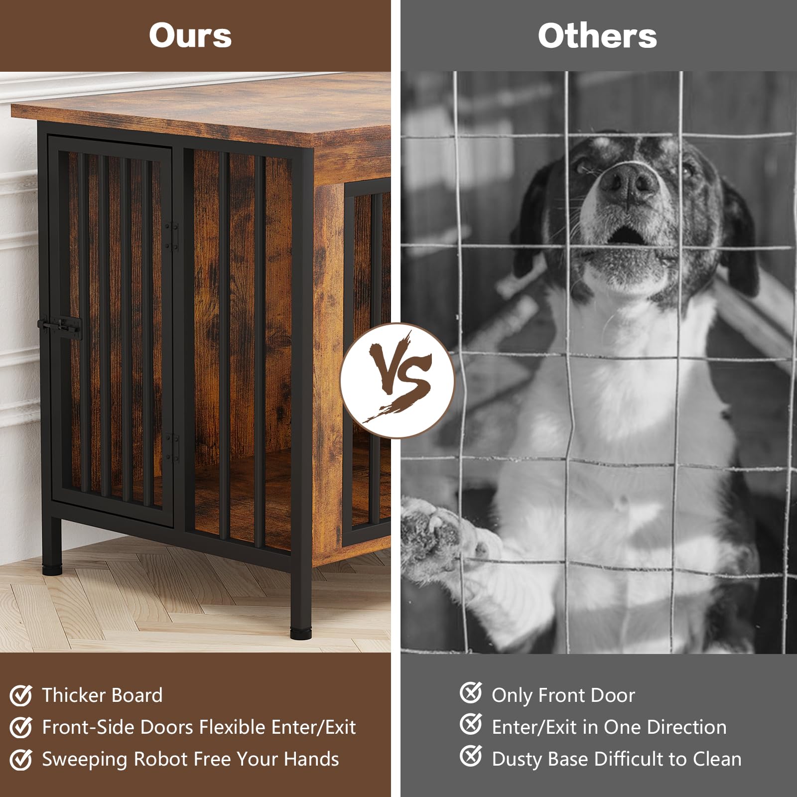 Hundekäfig Möbel mit 2 Türen, 80 cm Holz Hundekäfig für Kleine/Mittlere Hunde, Indoor Hundebox für Zuhause als Beistelltisch und TV-Ständer, 80 x 57 x 71 cm, Braun