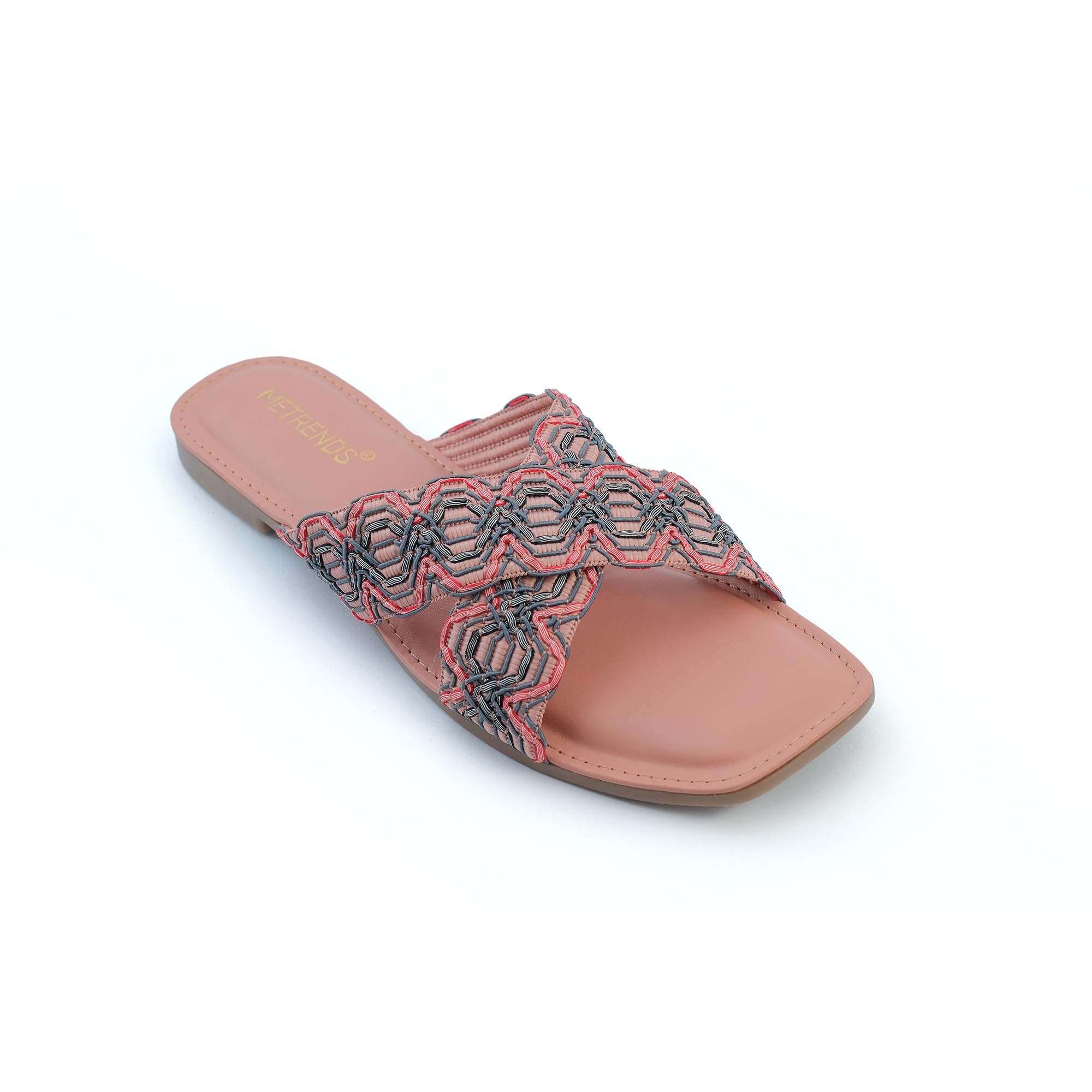 METRENDS Womens Fashion Synthetic Sandals | Embroidered Slide Slipper with Cross Strap | Casual Ladies Footwear | Stylish Flat Slip-On for Girls (B0DFW8TQSX) Amazon Price History, Amazon Price Tracker