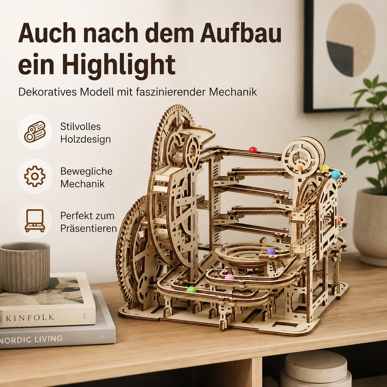 Puzzle in legno 3D Marble Maze – Modello meccanico fai da te per adulti e bambini, kit creativo con ingranaggi, giocattolo educativo e regalo per appassionati di fai da te e modellismo, 396 pezzi