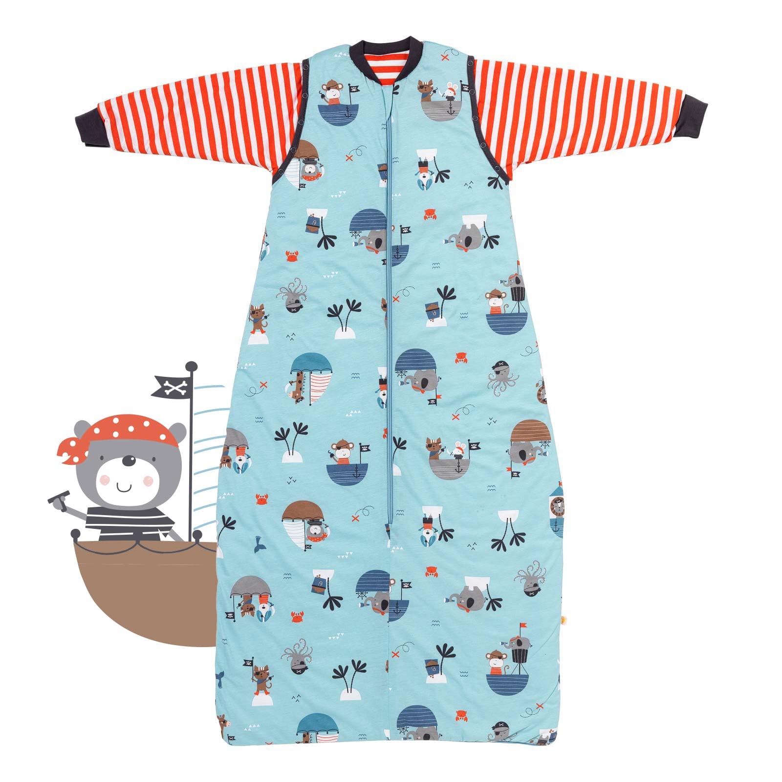 schlummersack Slumbersac Sacco nanna Tog 2.5 150 cm Pirata | Sacco a pelo bambini 6-10 anni cotone | Sacco nanna annuale maniche rimovibili