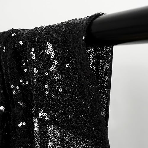 Miniatura 5 de Eternal Beauty Cortinas de telón de fondo de lentejuelas negras, 2 paneles de 3 x 7 pies para Navidad, fiesta, cumpleaños, fotografía, boda,