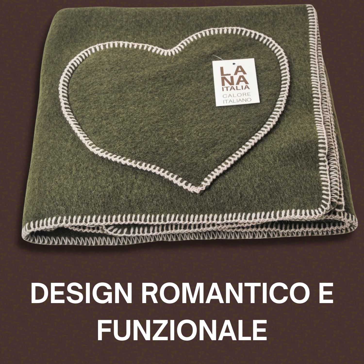SUSANNA HOME DESIGN Plaid LANA ITALIA Coperta Lana Cotta 130x160 cm. Tinta Unita a Cuore in Rilievo, Rifinitura Punto Cavallo, Elegante Coperta D'Arredo – Prodotta Artigianalmente in Italia Olivia