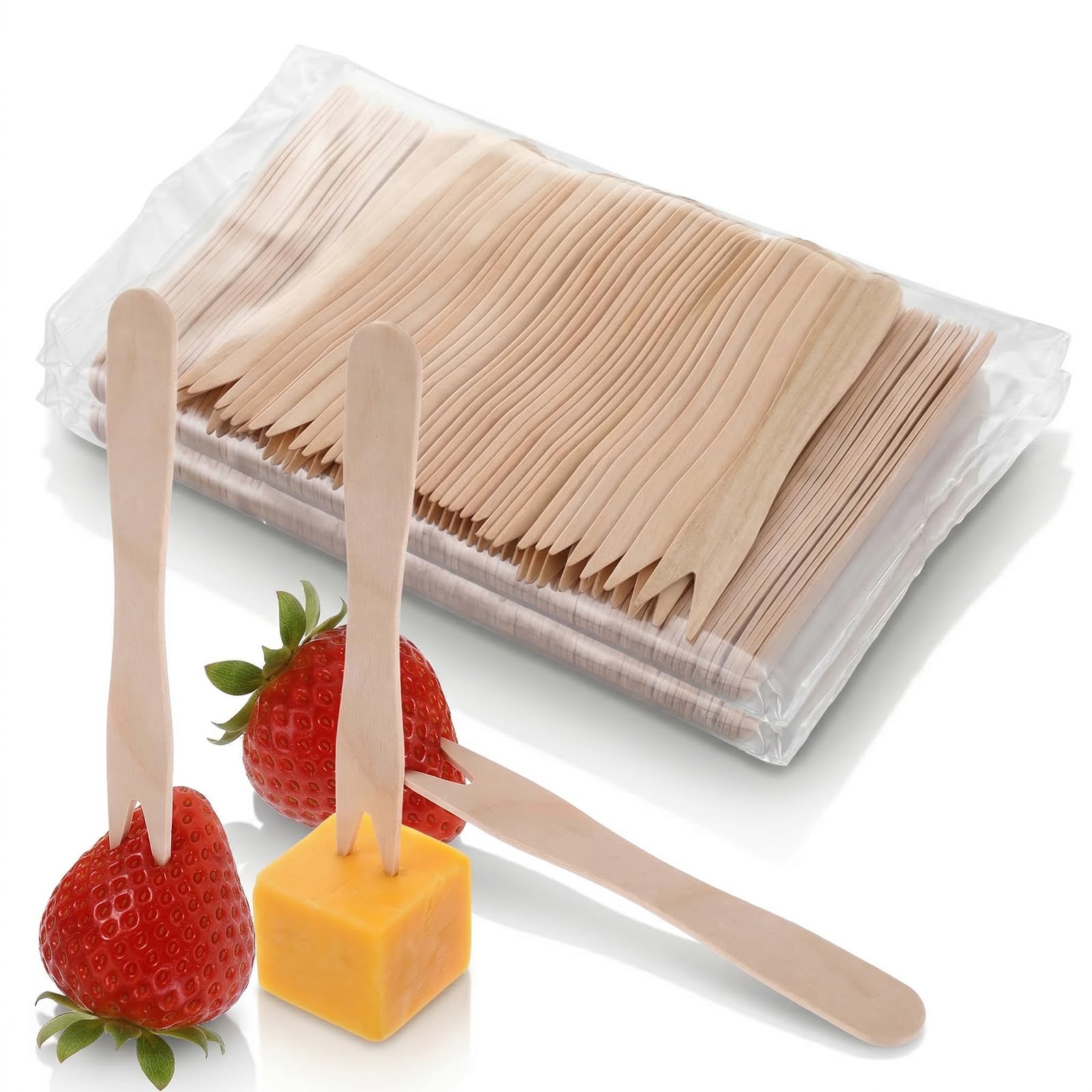 200PCS Disposable Wooden Forks, Mini Wood Forks for Eating, Camping, Party, Wedding and Family Gatherings 3.3"