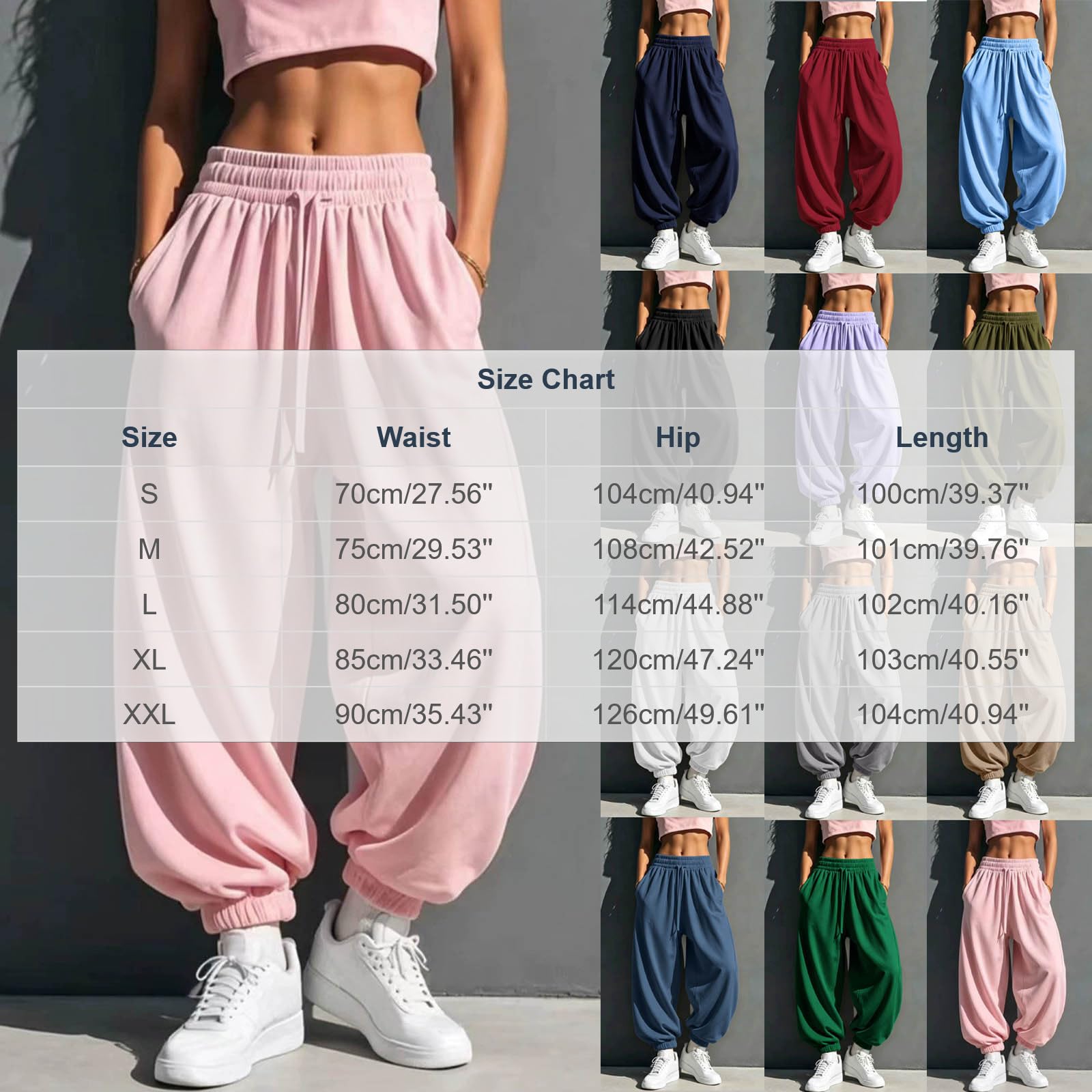 Generico Pantaloni Tuta Donna Pantaloni a Gamba Larga con Elastico in Vita Pantalone Jogger con Coulisse Comodi Pantlone Cotone Morbidi e Casual Pant Baggy Tinta Unita Pants Lunghi per Yoga e Fitness