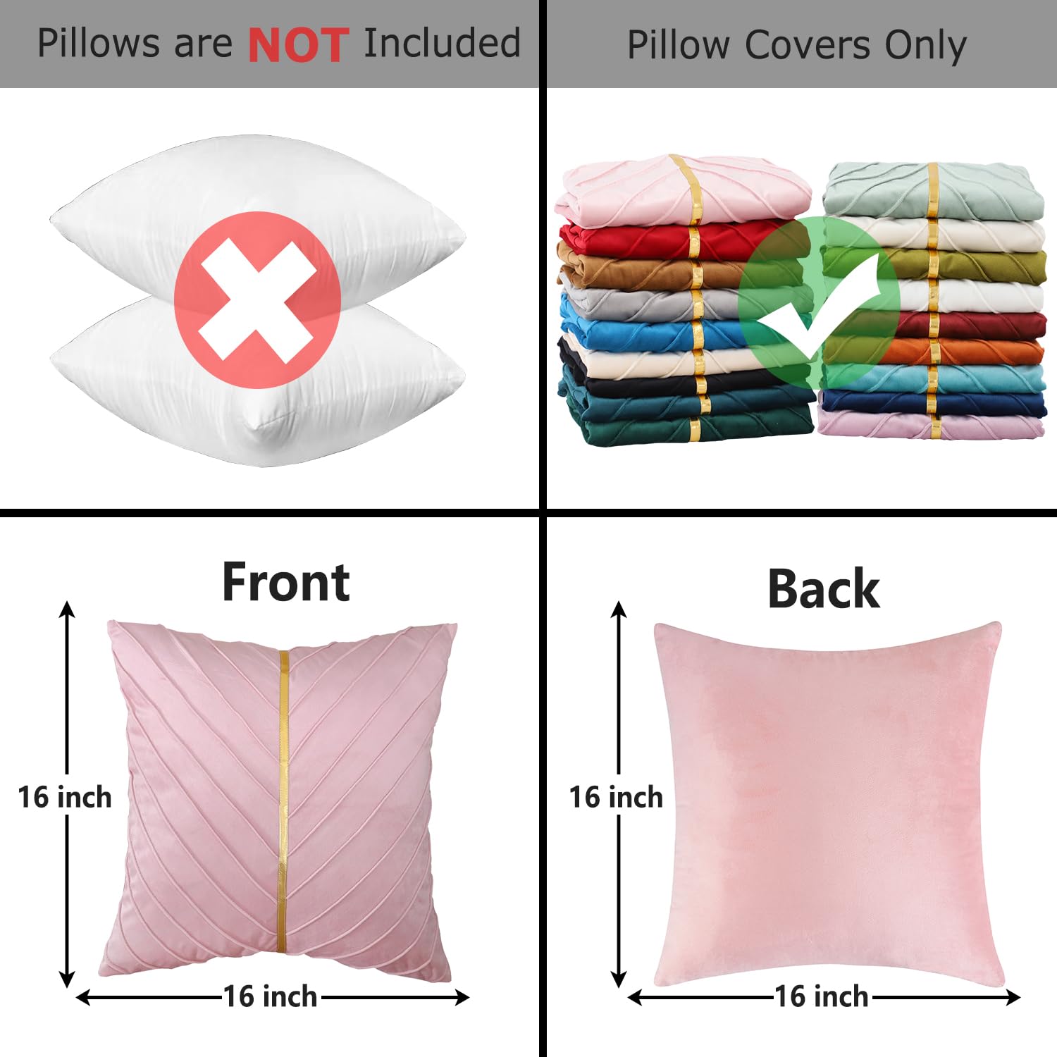 Tosleo Pink Velvet Throw Pillow Covers 16x16 inch Pack of 2 with Gold Leather Valentines Day Decor Couch Pillowcases Luxury Modern Pillow Cover for Wedding Living Room Bedroom Sofa Cushion Bed 40x40CM - Image 2