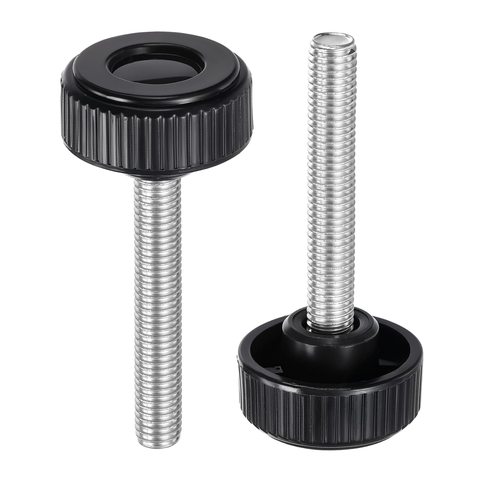 sourcing map 2pcs Knurled Clamping Knobs Thumb Screws M10 x 50mm Metric Male Thread 38mm Plastic Round Head Carbon Steel Stud Threaded Knob Thumbscrew Handle Hand Tightening Screw, Black