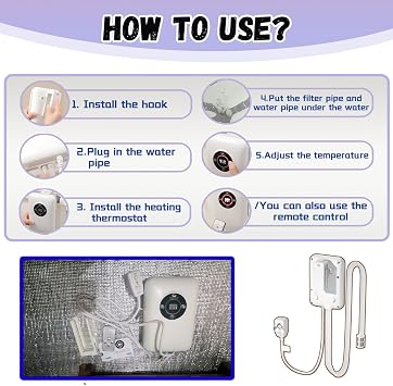 Adjustable Temperature Heaters, With Remote Control, Winter Hot Tub Bath Water Heater Thermostat for Indoor Bathtub Heating Constant TemperatureWhite,8.6 * 5.8 * 2.9 inch