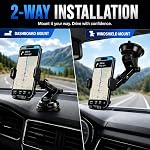 OELUN Car Phone Mount with Strong Vacuum Suction, Dashboard & Windshield Holder, 360° Adjustable Telescopic Arm, One-Touch Clamp for iPhone & Android