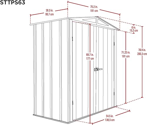 Miniatura 3 de Scotts Armario de almacenamiento de jardín de 6 x 3 x 6 pies, kit compacto de cobertizo de metal con cerradura para patio trasero, patio y césped