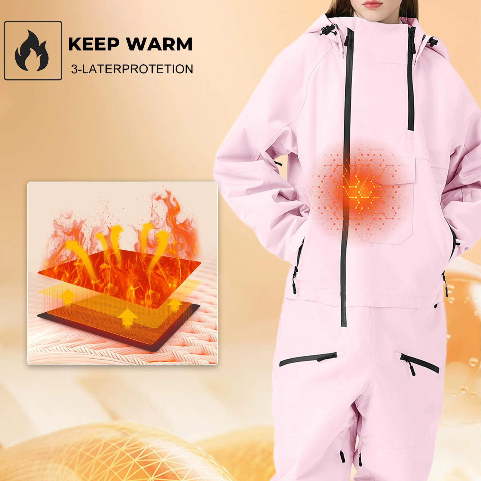 HOUZONIY Mono de esquí de una sola pieza para mujer, traje de esquí, traje de esquí, mono para mujer, snowboard, esquí, deportes al aire libre