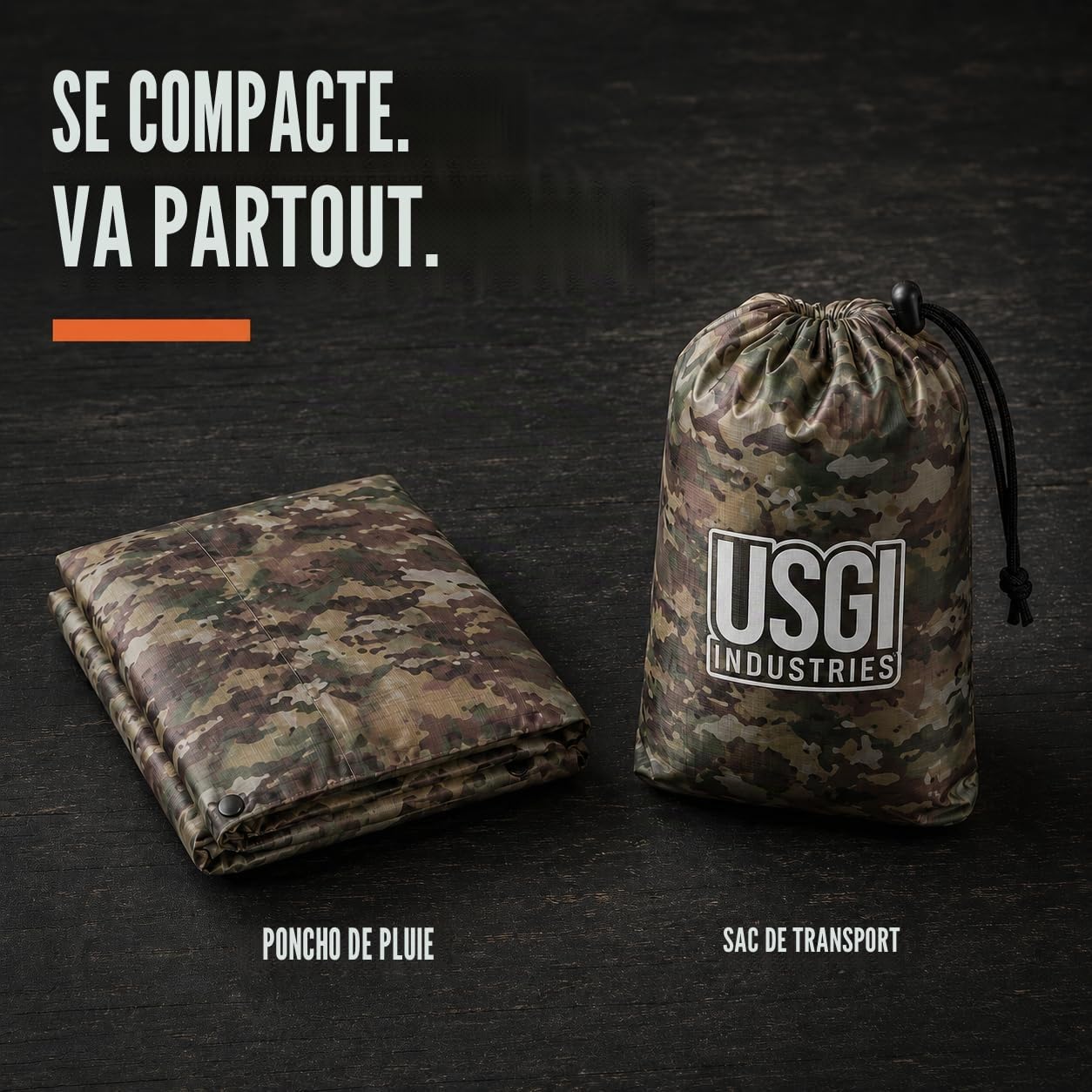 USGI Industries Poncho de style militaire – Tente d'urgence, abri, survie – Multi usage indéchirable Camouflage Poncho de pluie