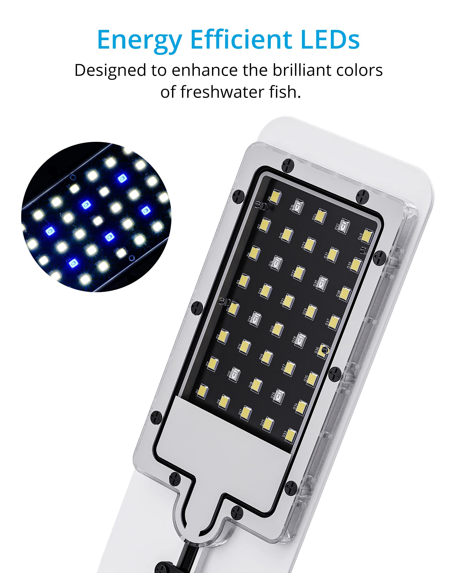 NICREW Led Acquario 40 LED Sottile 8 W Bianco Luce Blu e Bianca