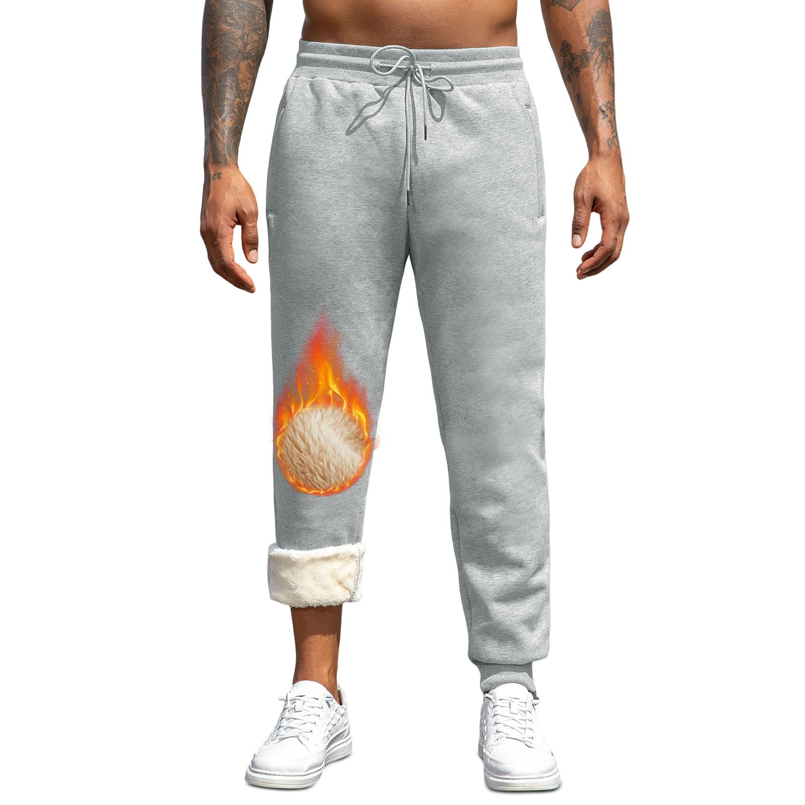 Vorvowry Jogginghose Herren Winter Thermo Sweatpants Dicke Warme Baumwolle Gefüttert Fleecehose Breite Trainingshose Lang Sporthose Elastischer Bund mit Kordelzug