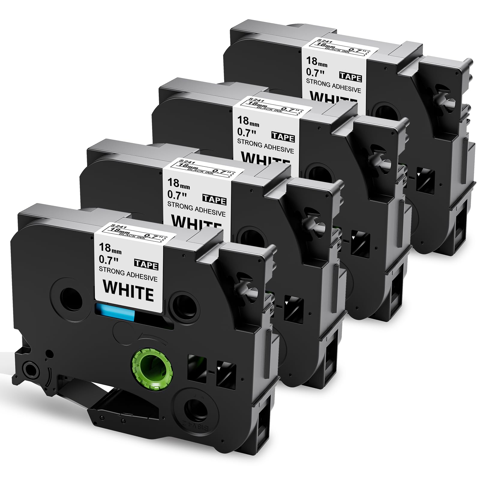 TZe-S241 Oozmas Replacement for Brother Tzes241 TZ Tape Extra Strength Adhesive 18mm 0.7 Inch Black on White P-Touch Label Tape 3/4 Inch Work with PT-D400, PT-D450 PT-1800 PT-1810 Label Maker, 4-Pack