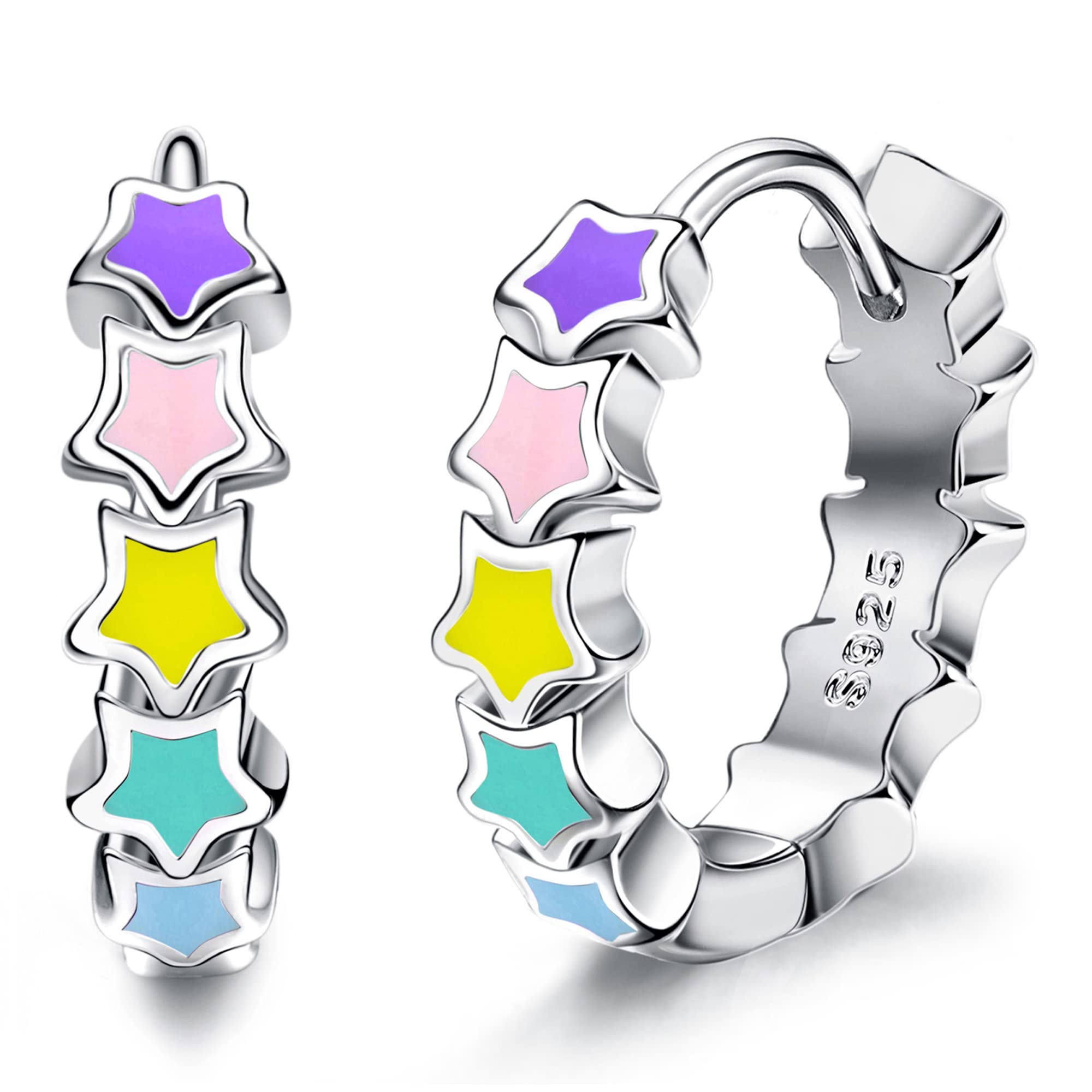 JeweBella Pequeños Pendientes Aro Plata de Ley 925 para Mujer Niñas Pendientes Aros Estrella Corazón Antialérgicos Cartílago Pendiente de Aro Joyas Regalos para Mujer y Niñas