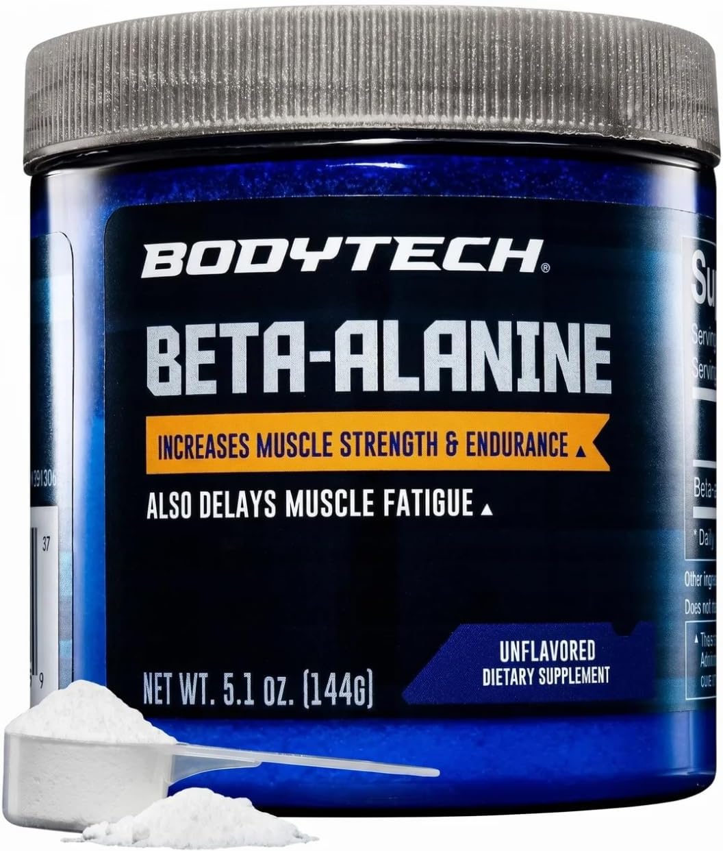 BodyTech Beta Alanine Powder with CarnoSyn 1600mg, Supports Muscle Endurance, Strength & Workout Capacity, Pre Workout Performance Supplement for Men & Women, Unflavored 5.1 Oz, 90 Servings