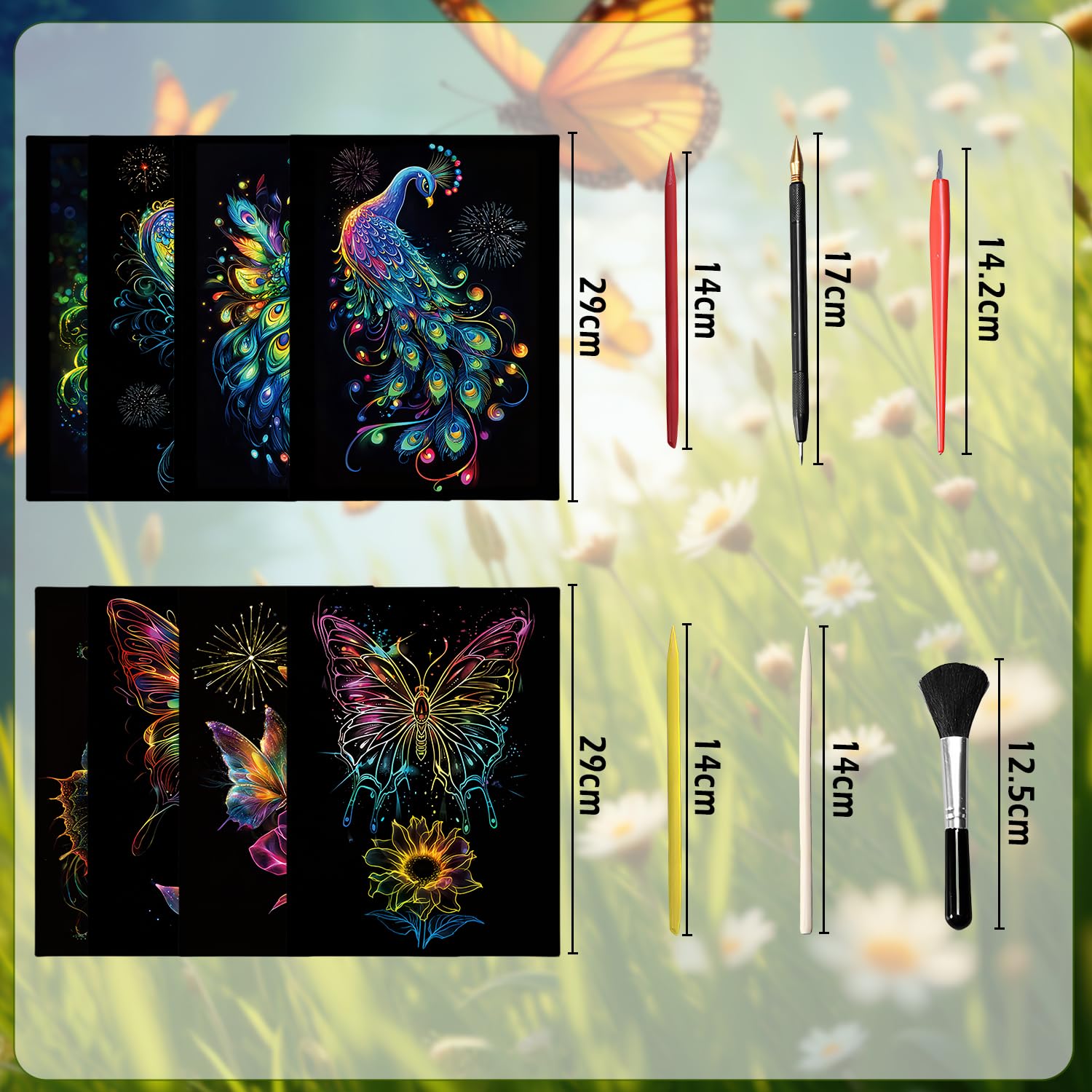 ZEKW Scratch Art for Adults and Kids, 8-Piece Luminous Rainbow Scratch Notes Kit with Scratching Tools - Image 2