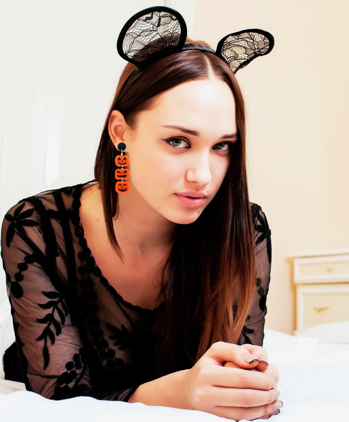 Halloween Earrings for Women,Gothic Hallowmas Acrylic Dangle Earrings, Black Bat Pumpkin Candy Drop Earrings for Halloween Festival - Image 7