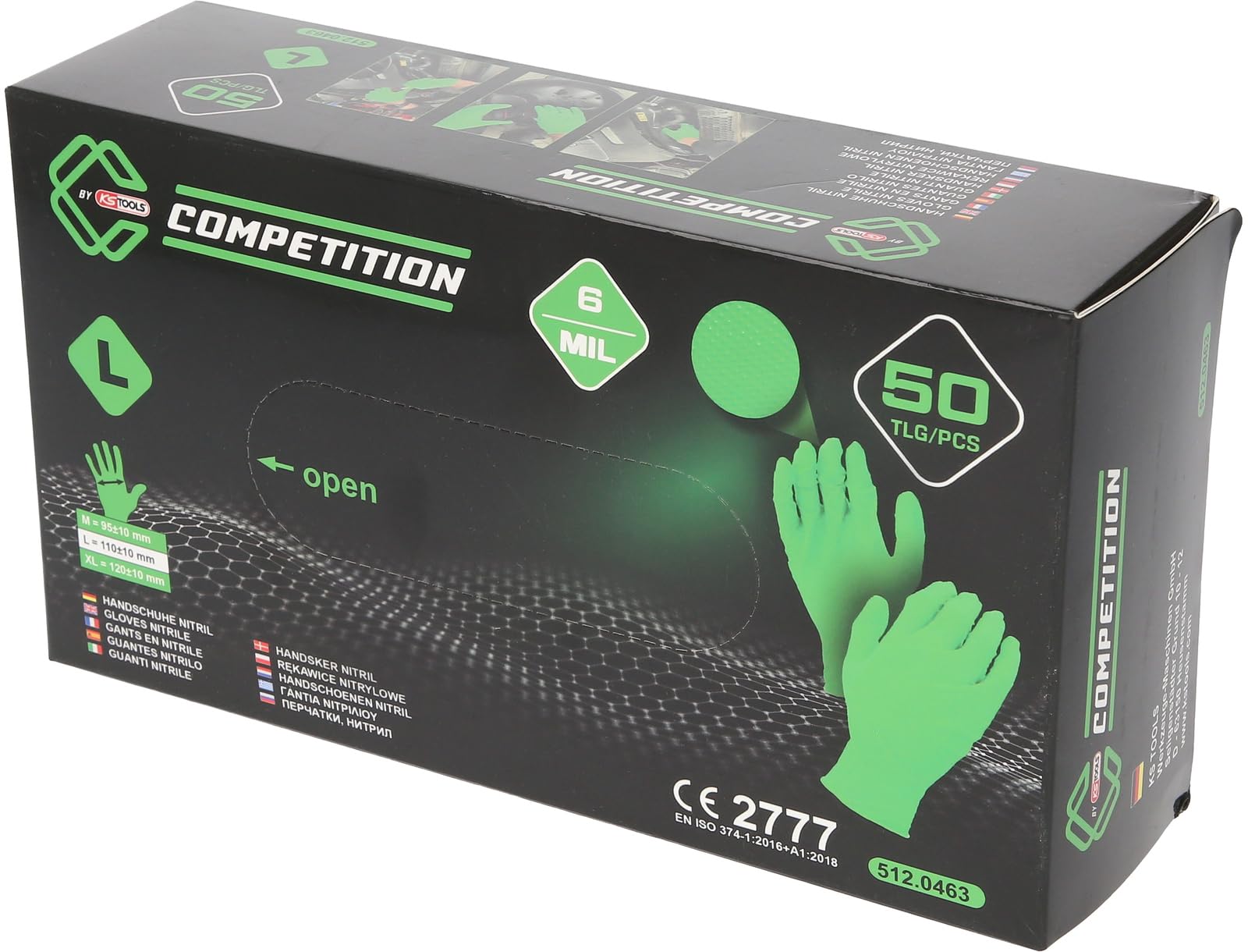 COMPETITION 512.0463OP Handschuhe Nitril, L, grün Box 50er Pack, 10 Boxen (Powered by KS TOOLS) bei Günstiger Preis