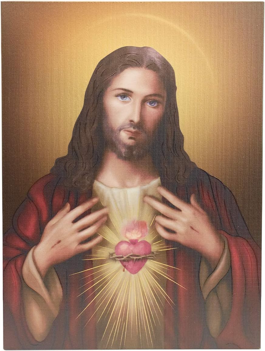 Sacred Heart of Jesus Print Mounted on Wood, Made in Italy